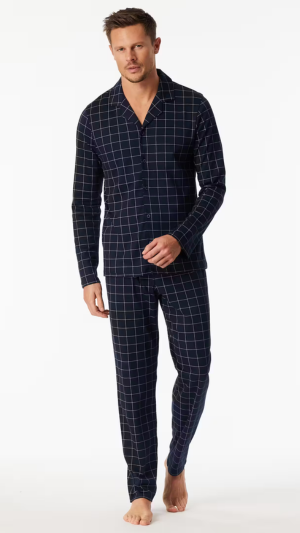 Schiesser heren pyjama bovenstuk met klassieke kraag en knoopsluiting