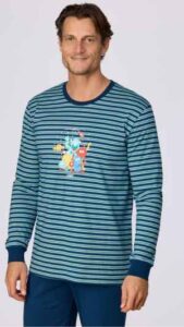 Een heren pyjama van het merk Woody & andere topmerken bij La Luna in 't Meetjesland nabij Gent. Gratis parkeren voor de deur.