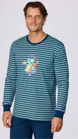 Een heren pyjama van het merk Woody & andere topmerken bij La Luna in 't Meetjesland nabij Gent. Gratis parkeren voor de deur.