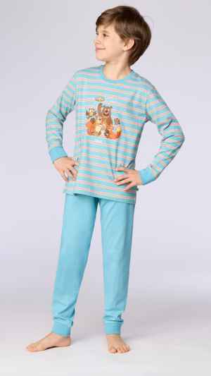 Vrolijke gestreepte Woody pyjama met dierenprint (2-16 jaar) bij La Luna in Waarschoot. Twijfel je over de maat? Vraag ons gerust om persoonlijk maatadvies!